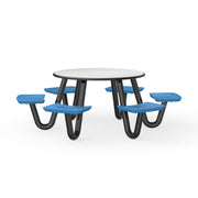 Anchor Table, U-Leg, 6 Slate Blue Seats, Round, 48"