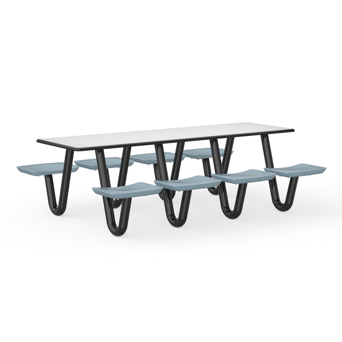 Anchor Table, U-Leg, 8 Blue/Grey Seats, Rectangle, 30" x 96"