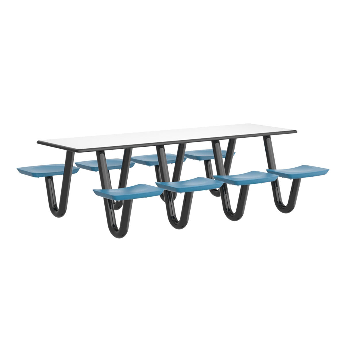 Anchor Table, U-Leg, 8 Slate Blue Seats, Rectangle, 30" x 96"