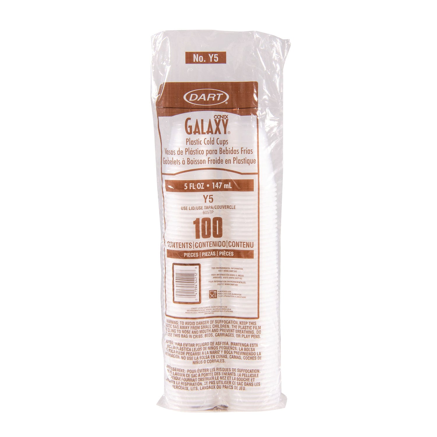 High-Impact Polystyrene Cold Cups, 5 oz, Plastic, Translucent, 100/Sleeve, 25 Sleeves/Carton