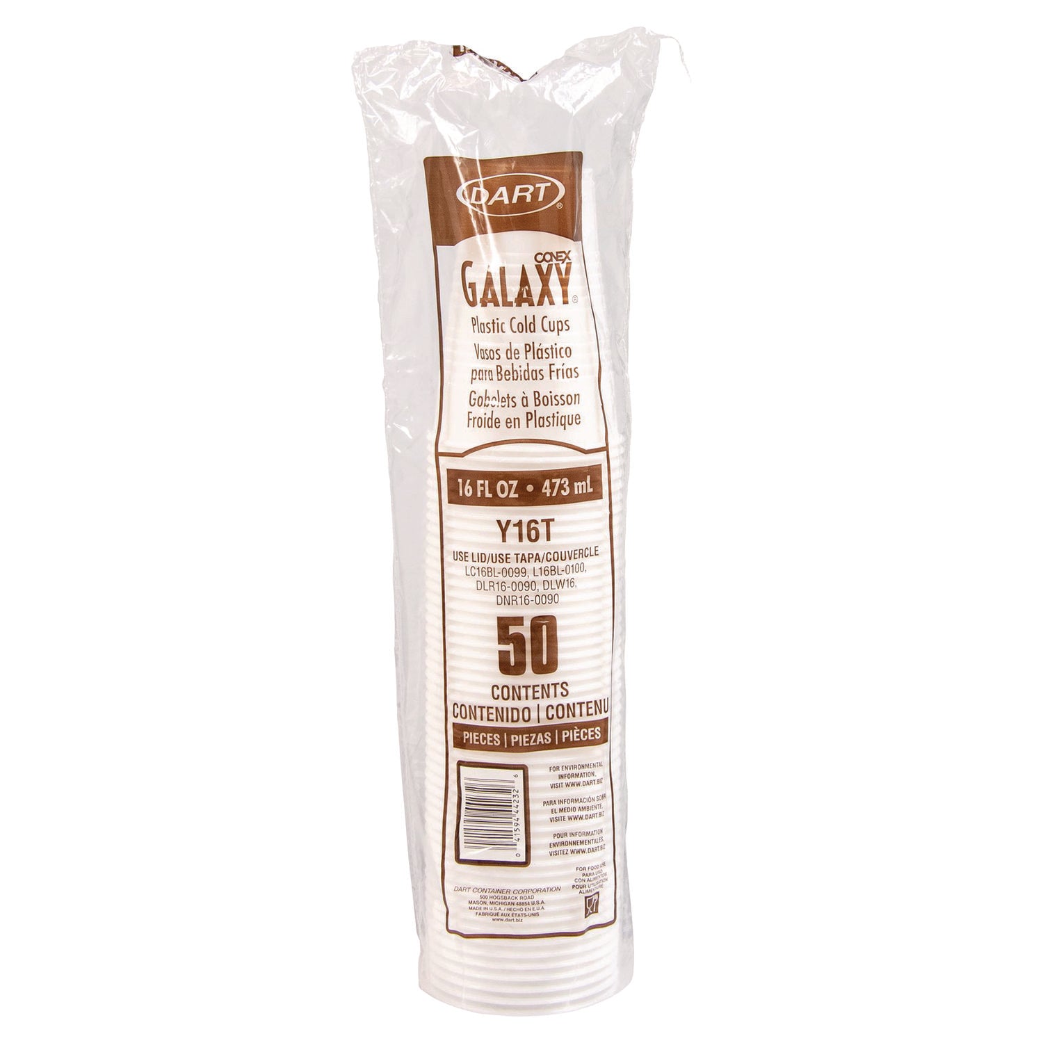 High-Impact Polystyrene Cold Cups, 16 oz, Plastic, Translucent, 50/Sleeve, 20 Sleeves/Carton