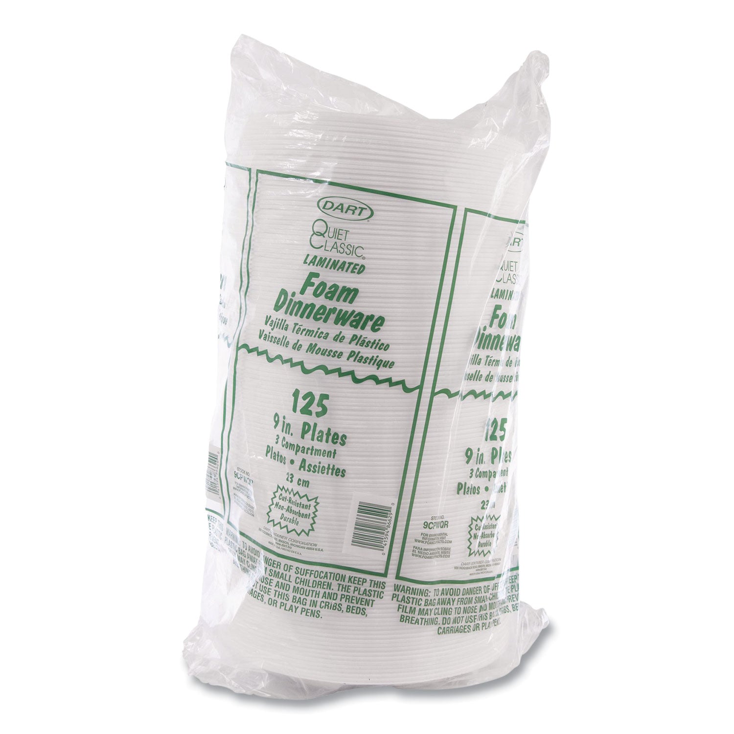 9" Diameter - White - Foam, Plastic Body - 125/Pack - 4 / Carton