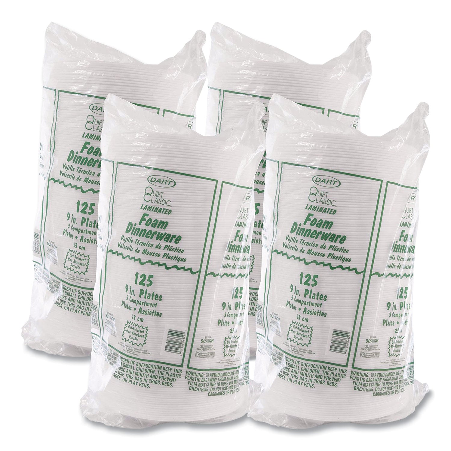 9" Diameter - White - Foam, Plastic Body - 125/Pack - 4 / Carton