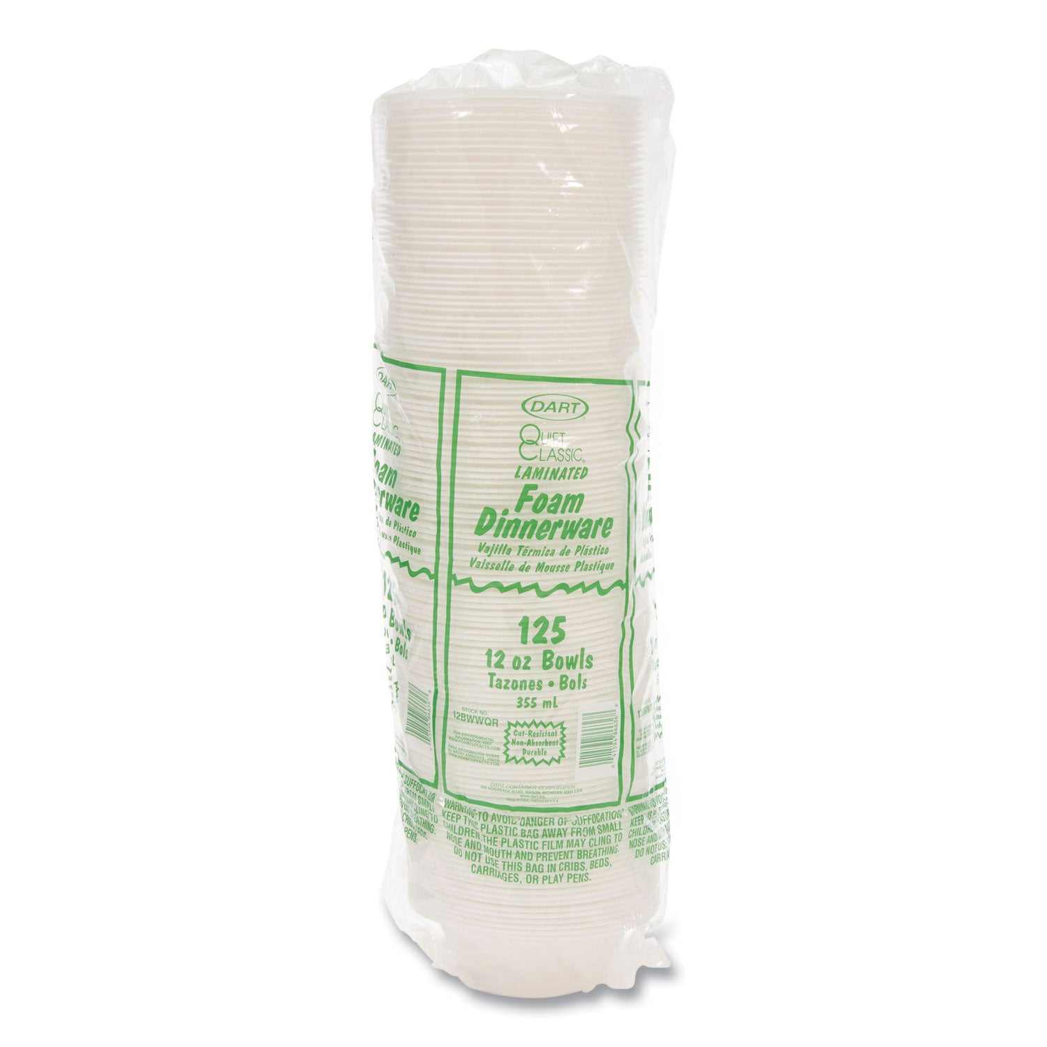 Dart Quiet Classic 12 oz Laminated Foam Bowls - Plastic, Foam Body - 125 / Pack