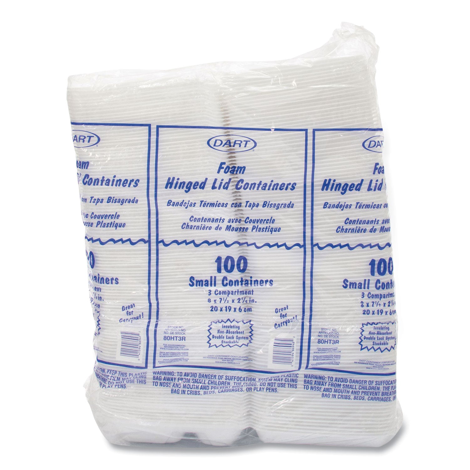 External Dimensions: 8" Length x 7.5" Width x 2.3" Height - Stackable - Extruded Polystyrene - White - For Transportation, Food Storage - 2 / Carton