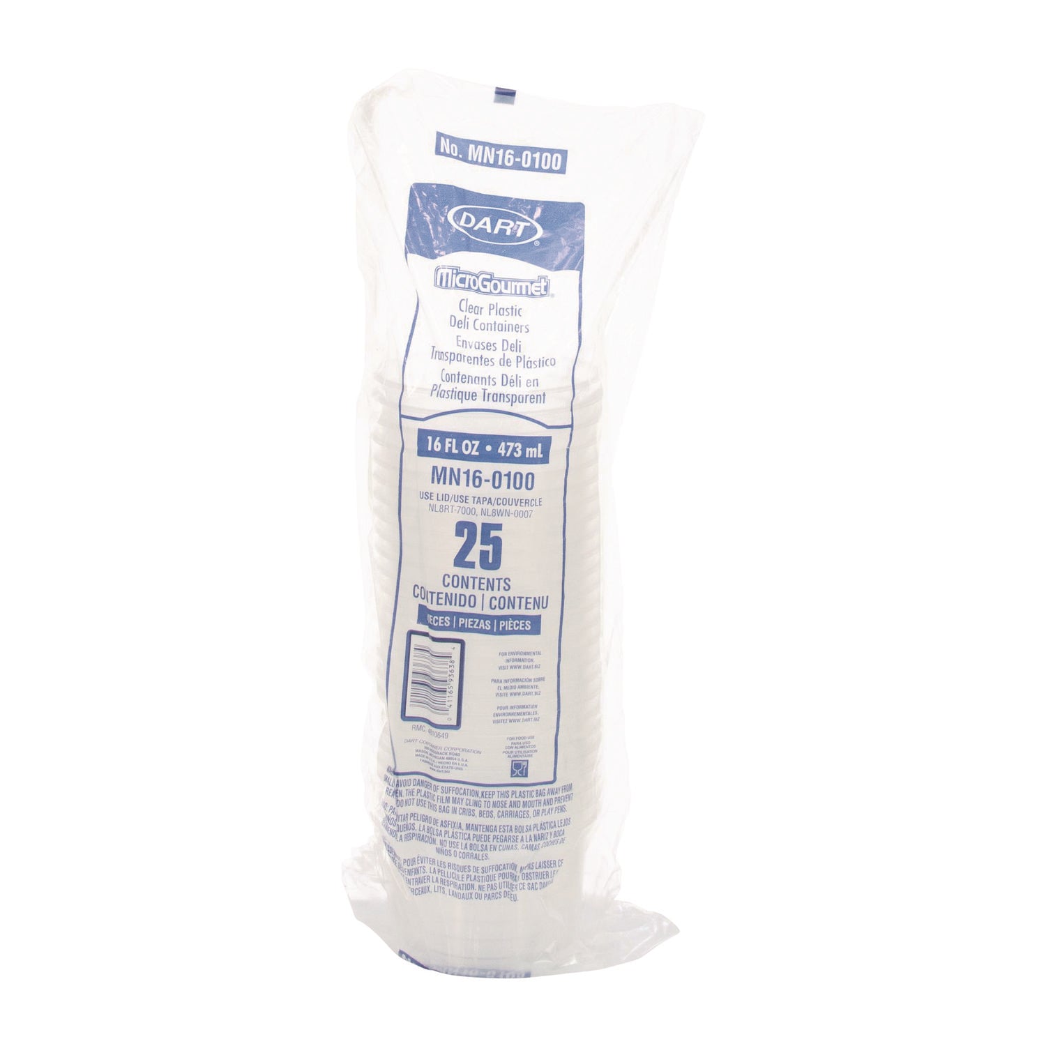 MicroGourmet Food Container, 16 oz, Translucent, Plastic, 50/Pack, 10 Packs/Carton