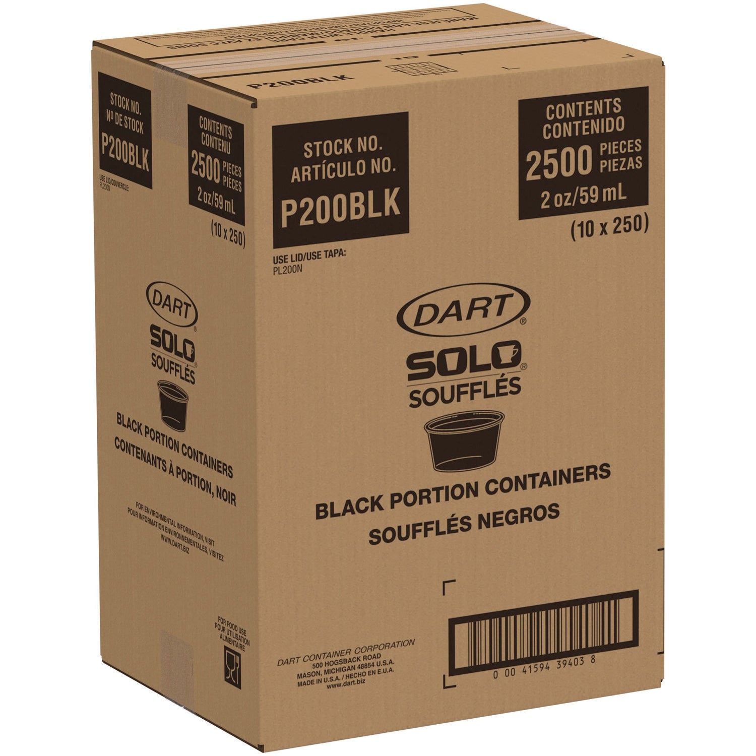 Polystyrene Portion Cups, 2 oz, Plastic, Black, 250/Bag, 10 Bags/Carton