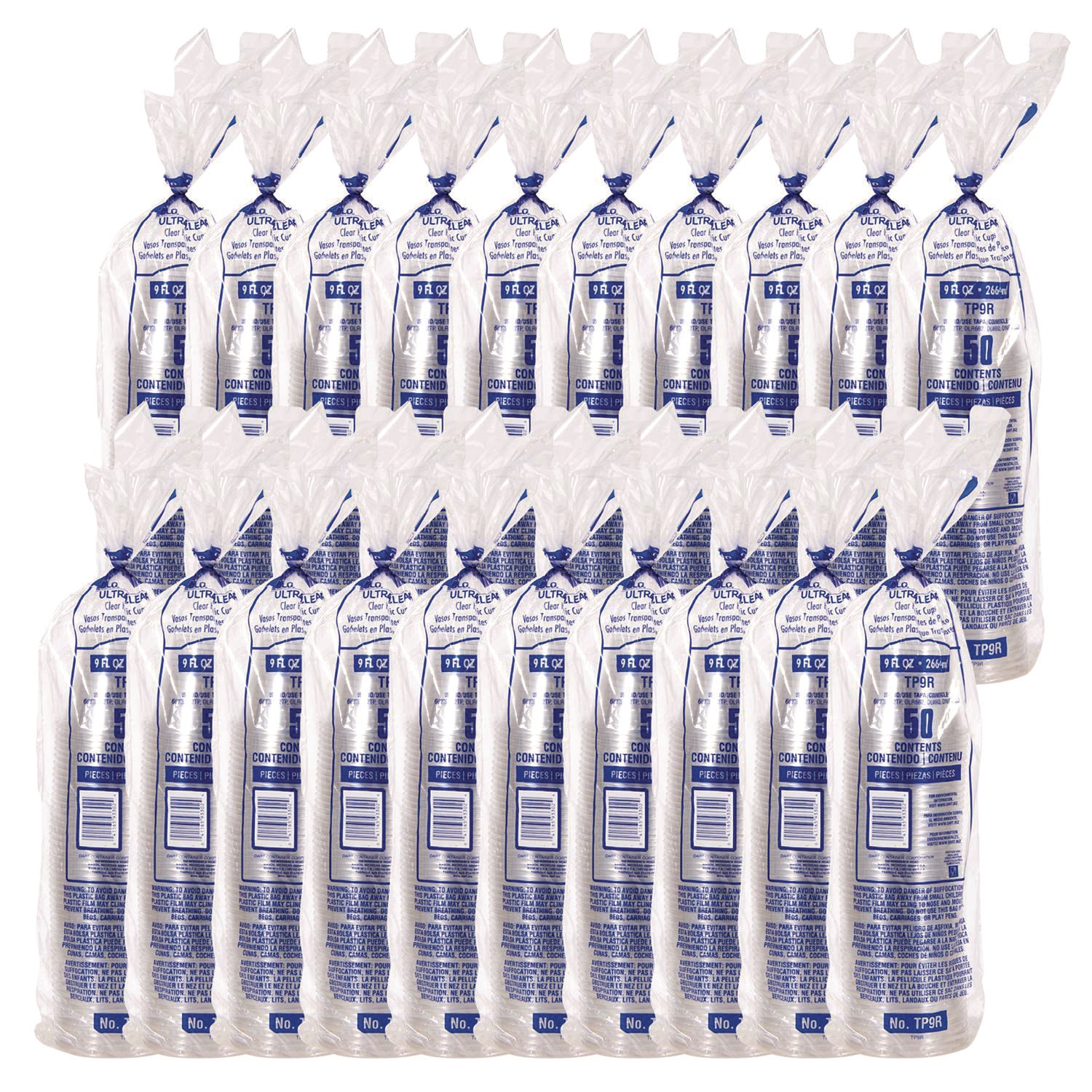 Ultra Clear PET Cups, Squat, 9 oz, Plastic, 50/Bag, 20 Bags/Carton