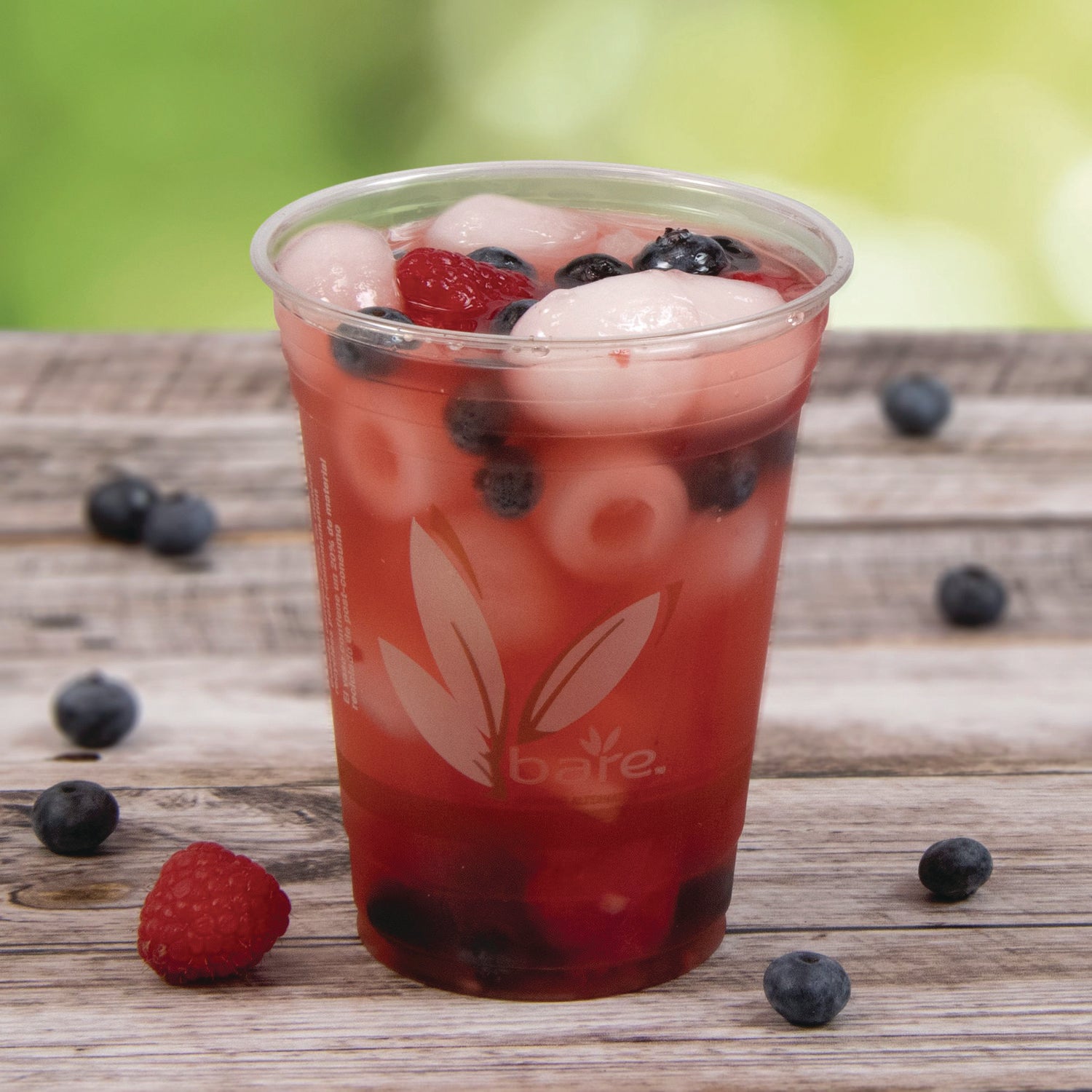 Bare Eco-Forward RPET Cold Cups, 16 oz to 18 oz, Plastic, Leaf Design, Clear, 50/Pack, 20 Packs/Carton
