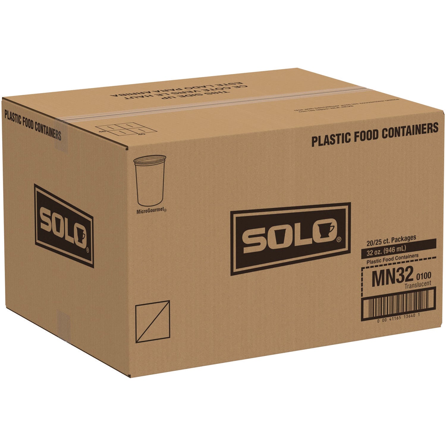 Microgourmet Plastic Deli Container, 32 oz, 4.7" Diameter x 5.7" h, Clear, 500/Carton