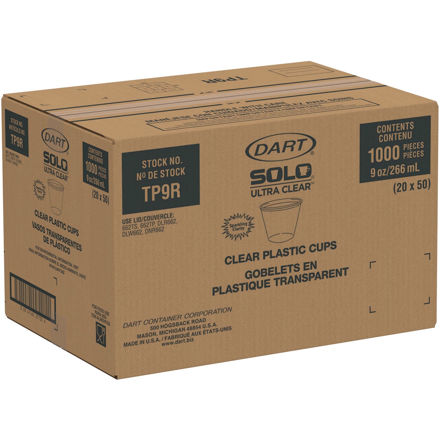 Ultra Clear PET Cups, Squat, 9 oz, Plastic, 50/Bag, 20 Bags/Carton