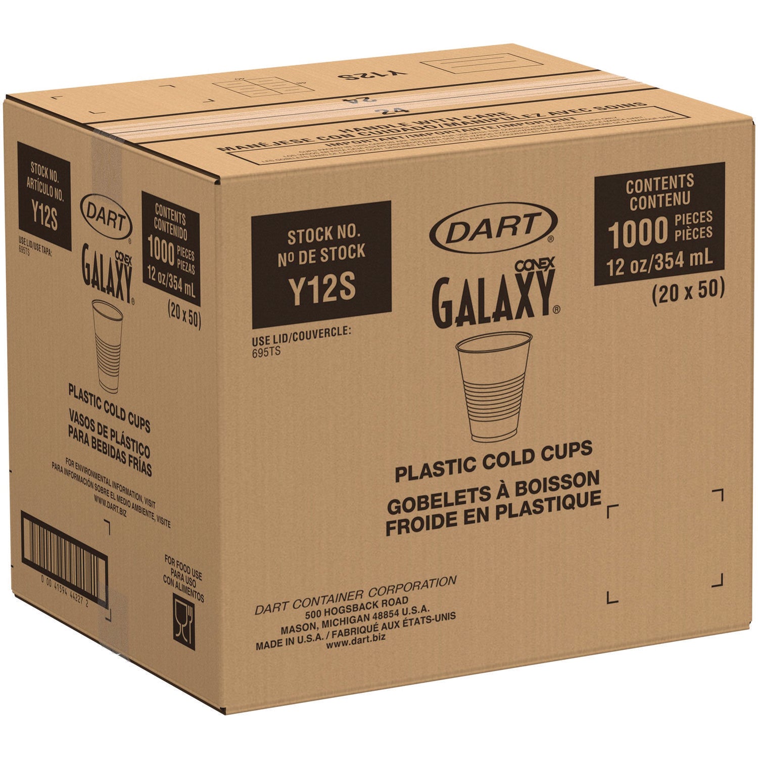 High-Impact Polystyrene Squat Cold Cups, 12 oz, Plastic, Translucent, 50/Pack
