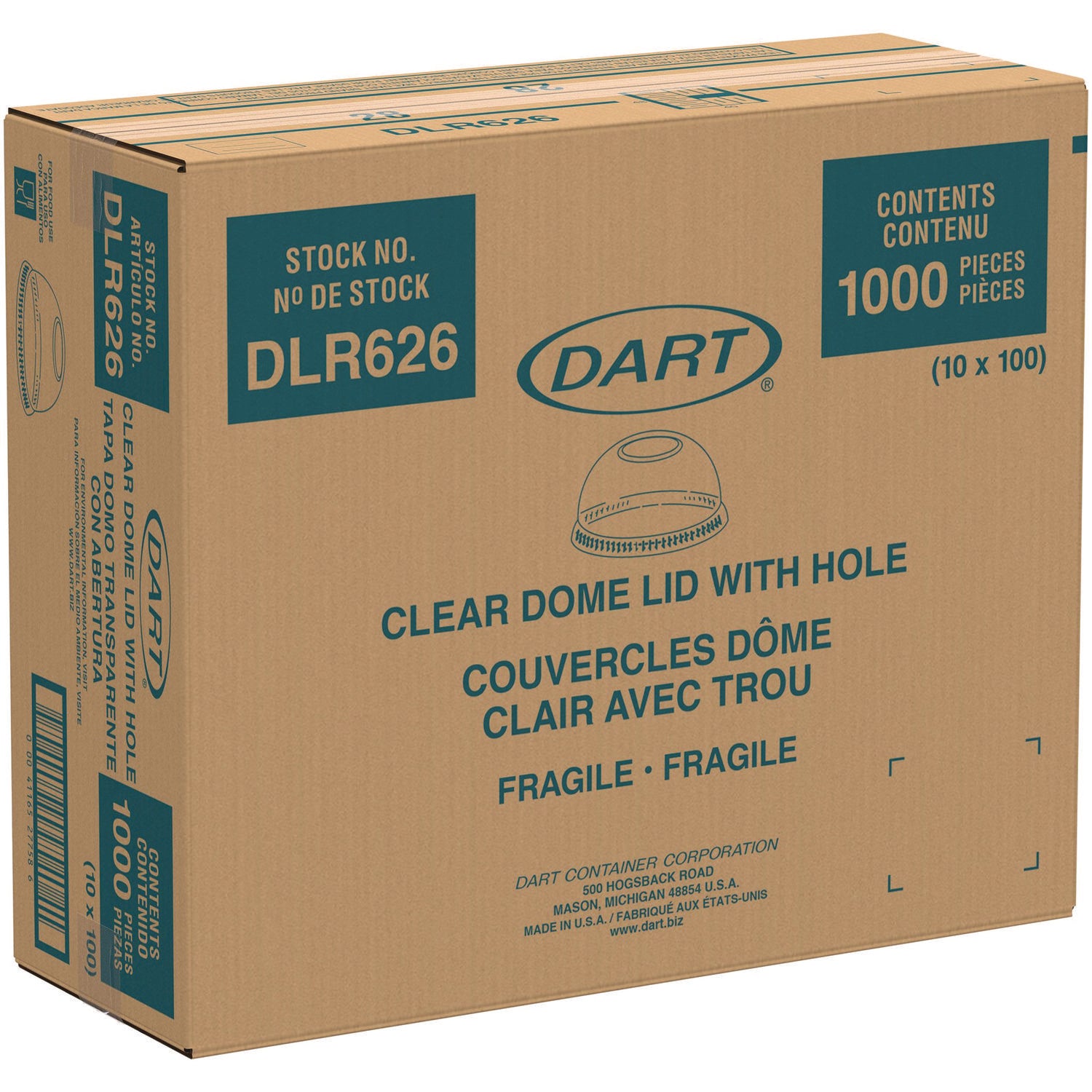 Ultra Clear Dome Cold Cup Lids, Fits 16 oz to 24 oz Cold Cups, Plastic, Clear, 1,000/Carton