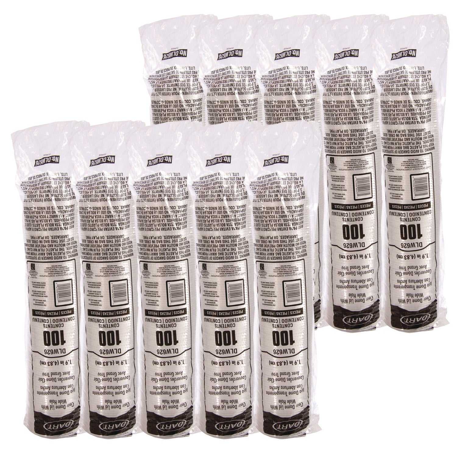 Open-Top Dome Lid, With 1.9" dia Hole, Fits 16 oz to 24 oz Cold Cups, Plastic, Clear, 1,000/Carton