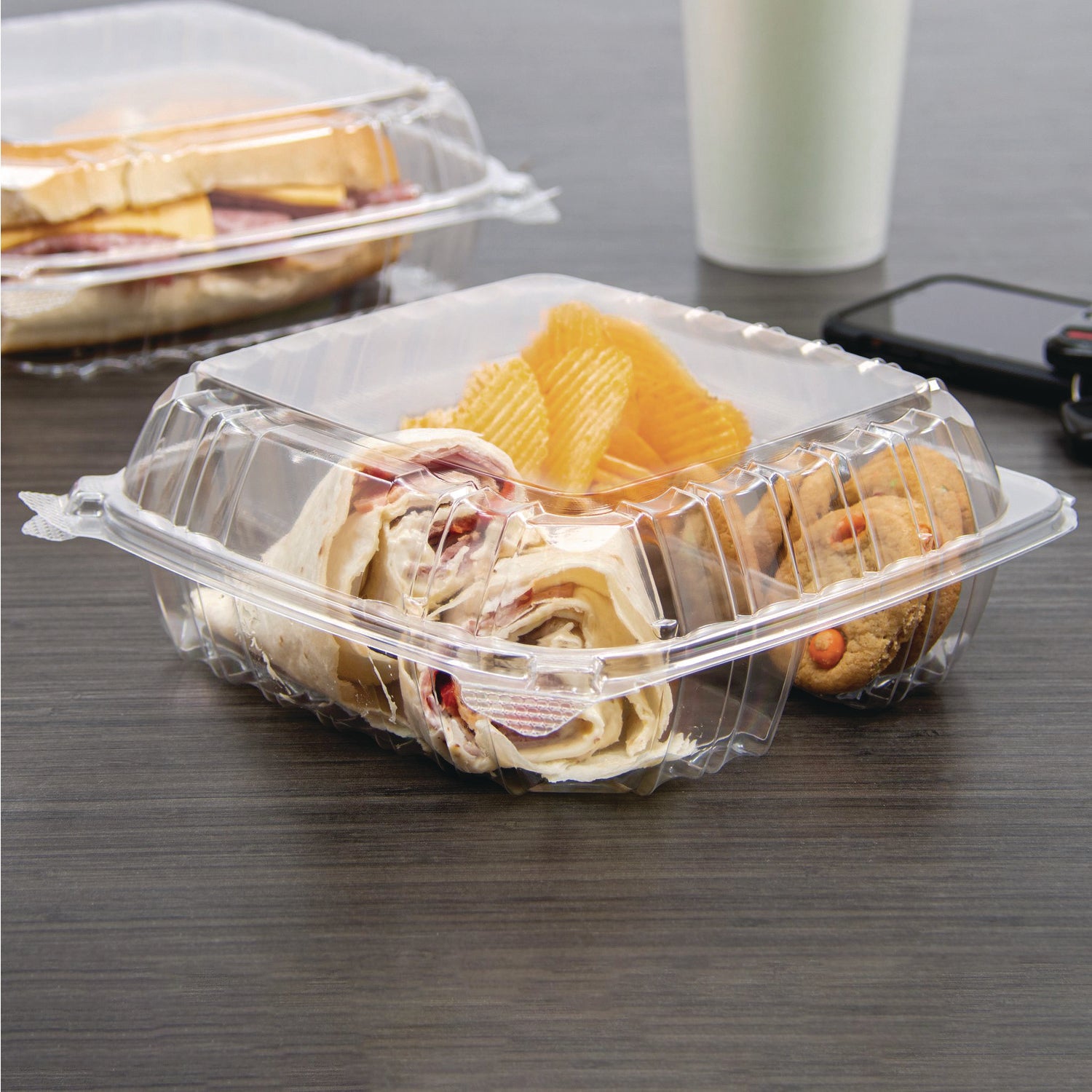 ClearSeal Hinged-Lid Plastic Containers, 8.25 x 8.25 x 3, Clear, Plastic, 125/Pack, 2 Packs/Carton