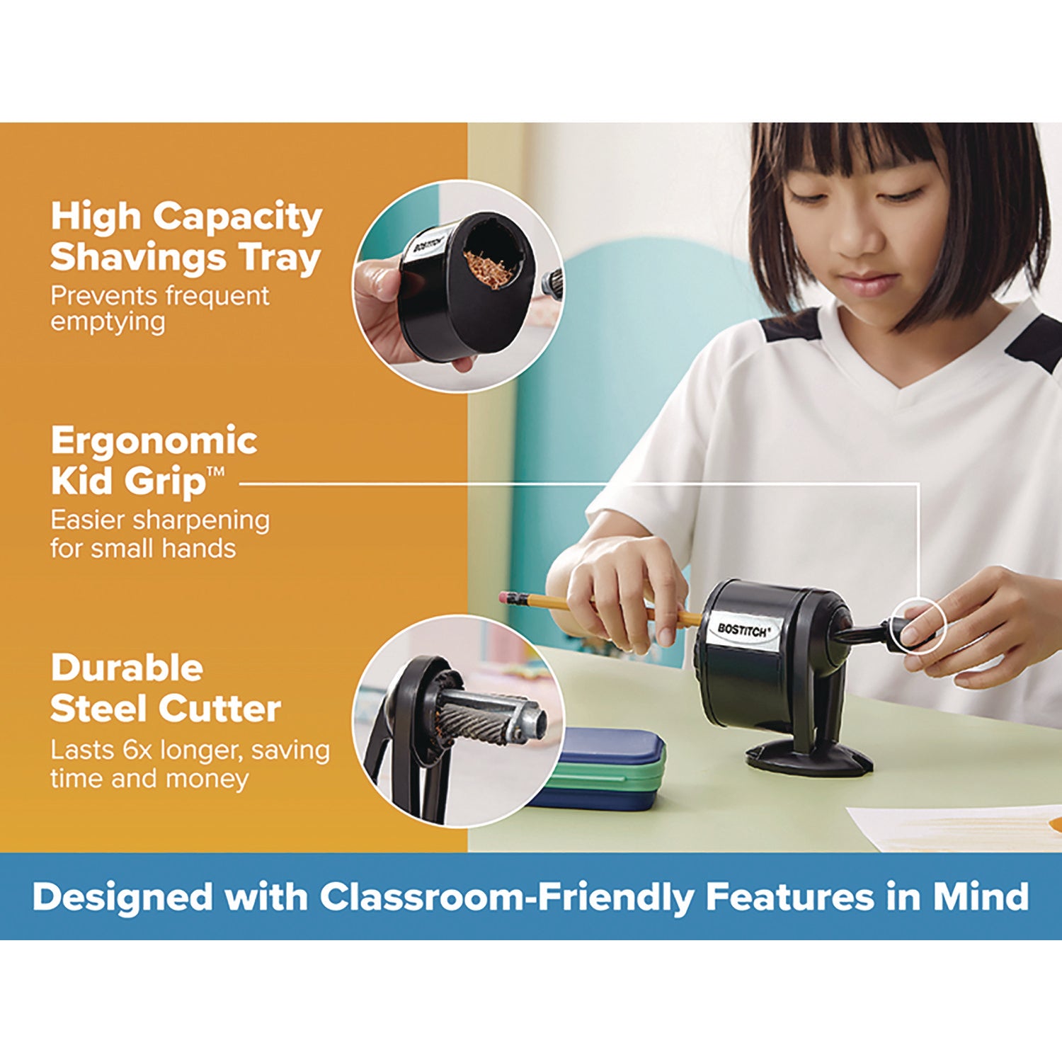 Antimicrobial Manual Pencil Sharpener, Black