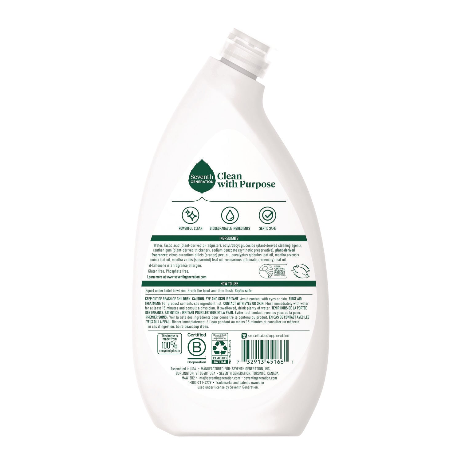Toilet Bowl Cleaner, Fresh Mint Scent, 24 oz Bottle, 4/Carton