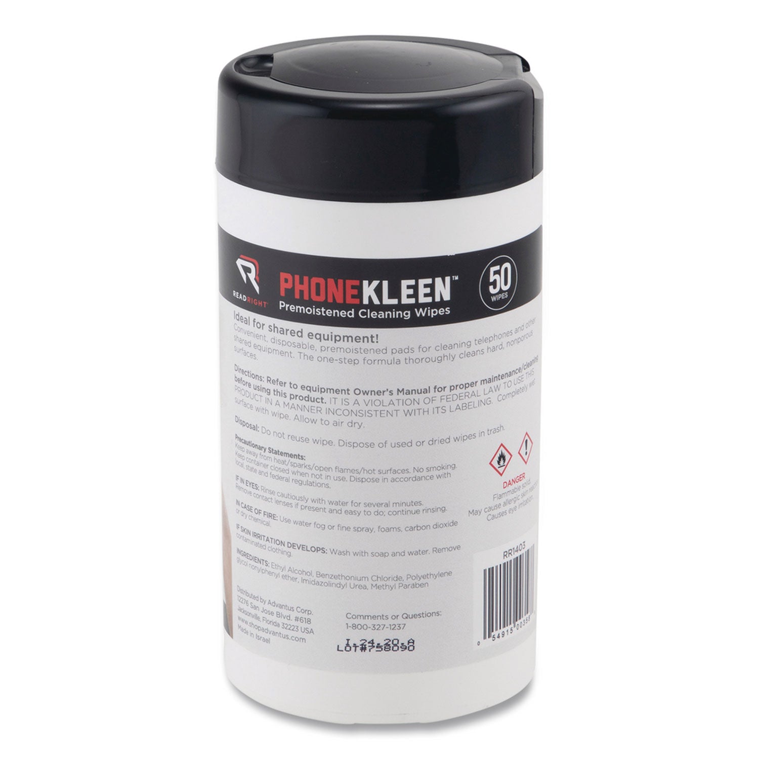 Read Right PhoneKleen Wipes - For Telephone - Pre-moistened - 50/Tub - 1 Each