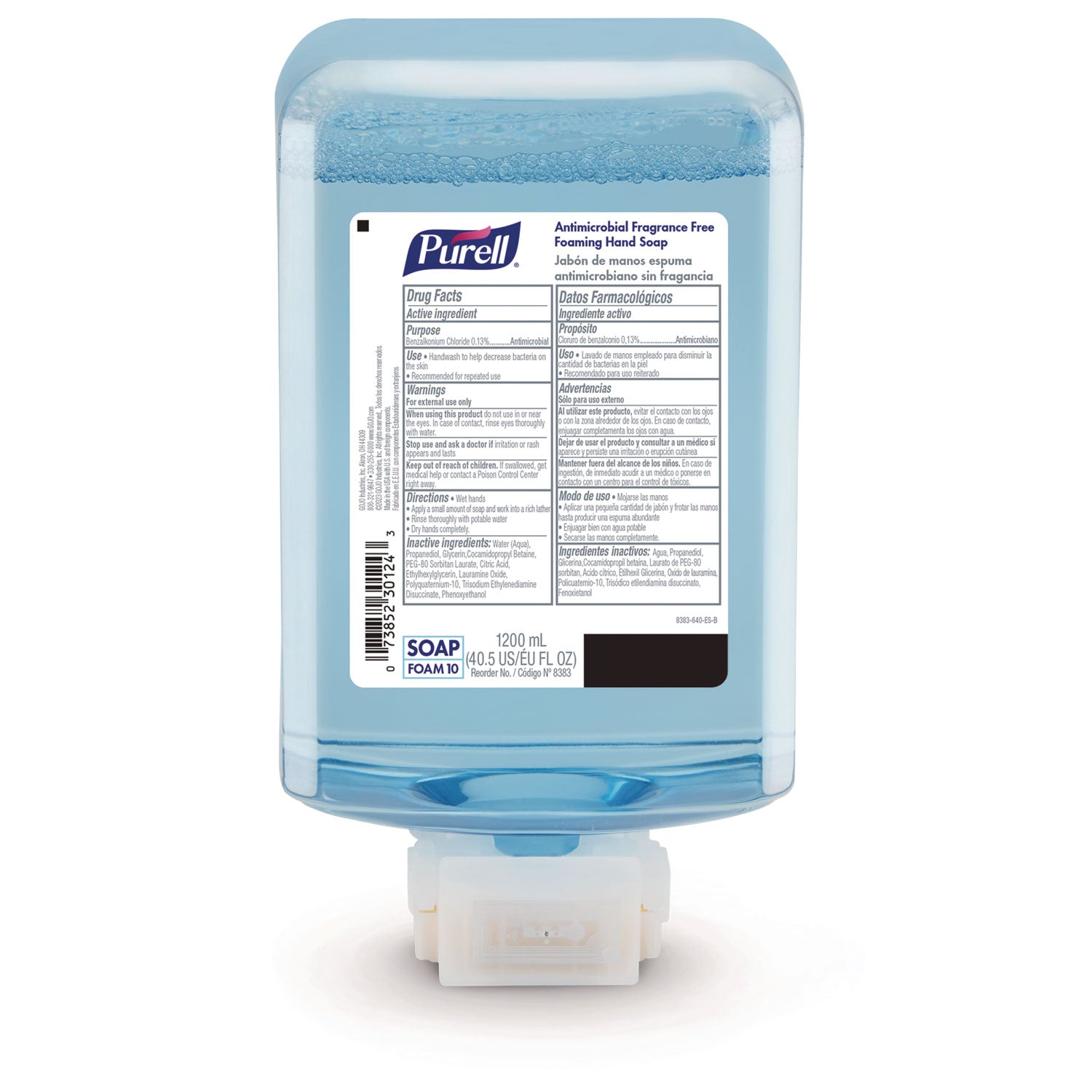 Antimicrobial Foaming Hand Soap Refill, For ES10 Dispensers, Fragrance-Free, 1,200 mL, 2/Carton