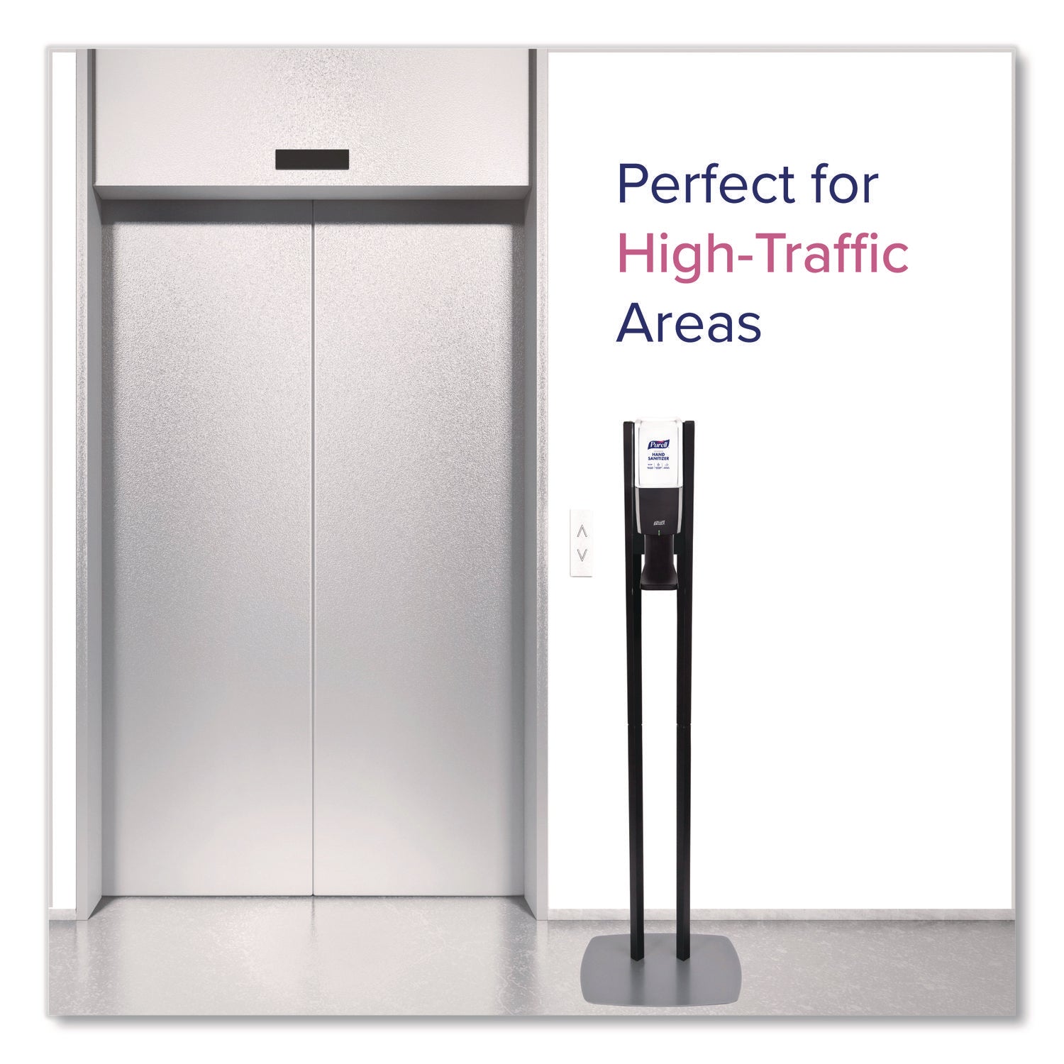 PURELL&reg; ES10 Floor Stand with Automatic Dispenser - Floor, Freestanding - Graphite - For High Traffic Area, Sanitizing Dispenser, Waiting Room, Hallway - Low-profile Base, Lightweight, Sturdy