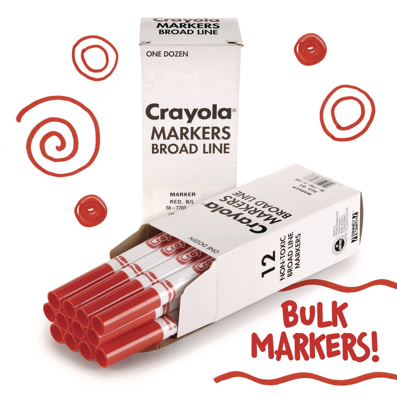 Bulk Broad Line Marker, Broad Bullet Tip, Red, 12/Box