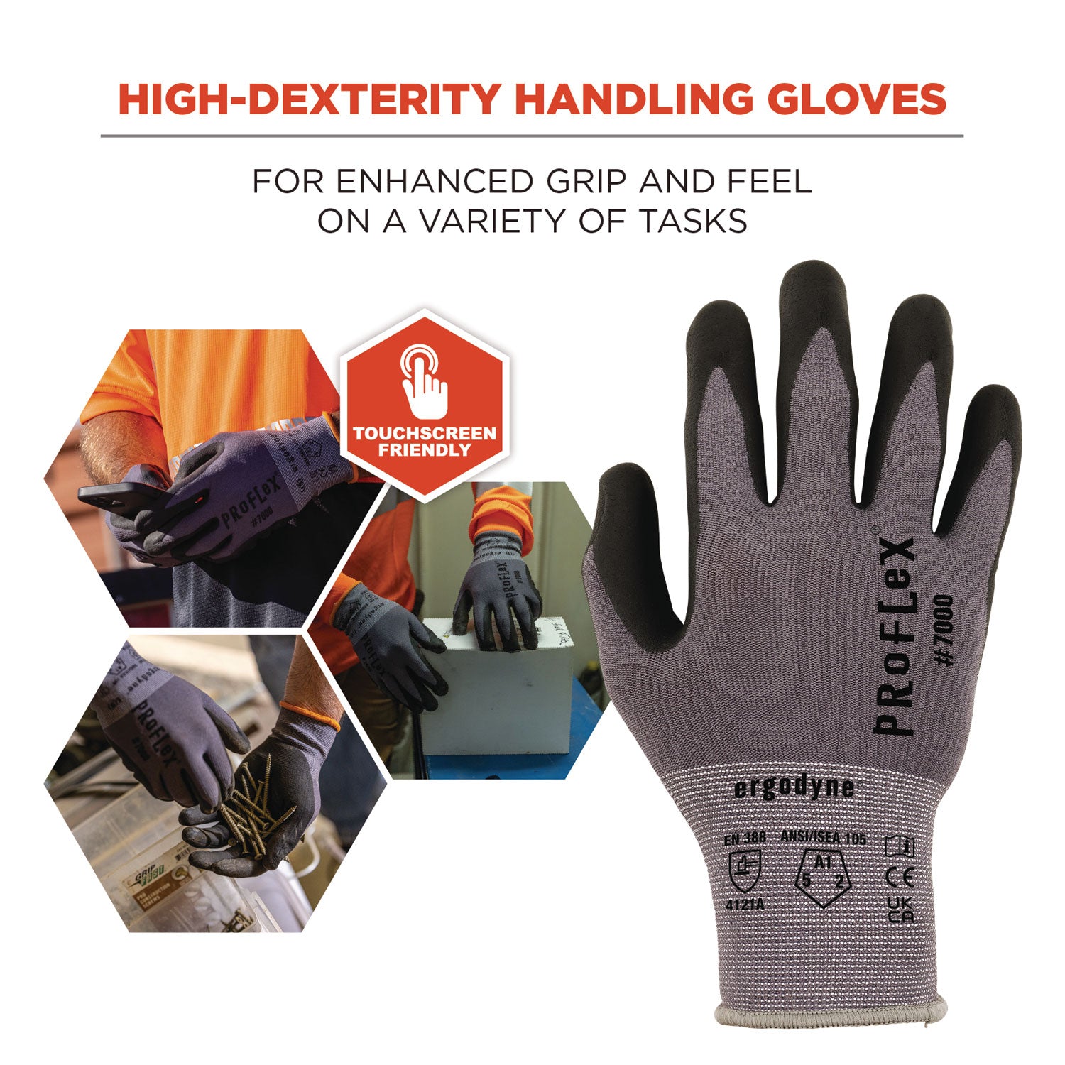 ProFlex 7000 Nitrile-Coated Gloves Microfoam Palm, Gray, X-Small, Pair