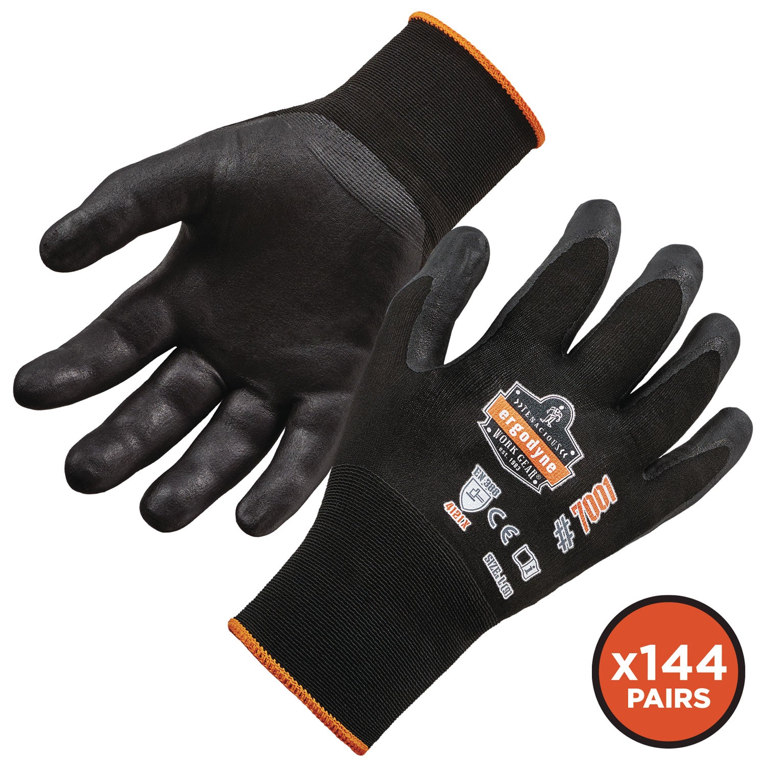 ProFlex 7001 Nitrile-Coated Gloves, Black, X-Small, 12 Pairs