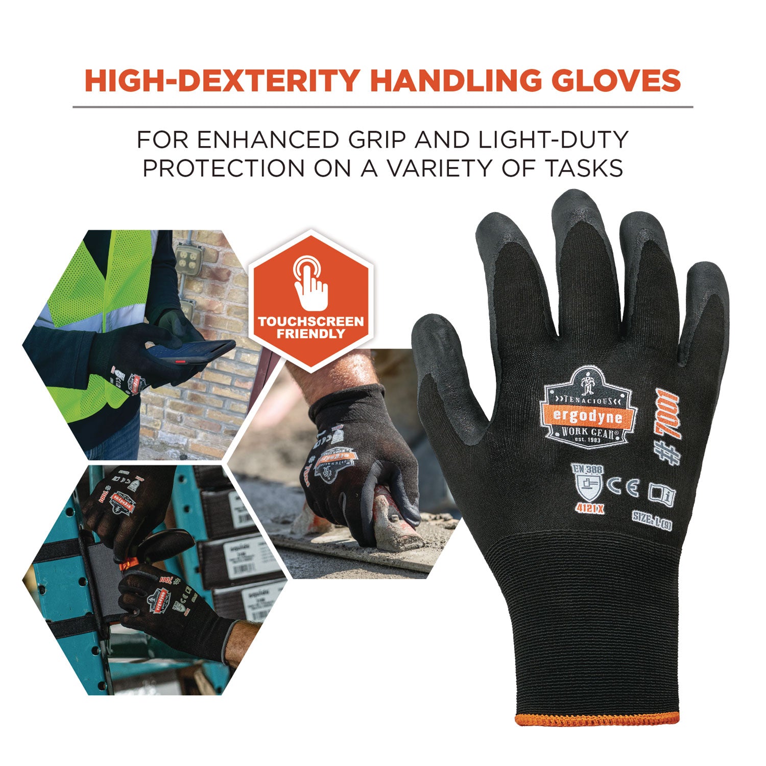 Ergodyne ProFlex 7001 Nitrile-Coated Gloves, X-Small, Black