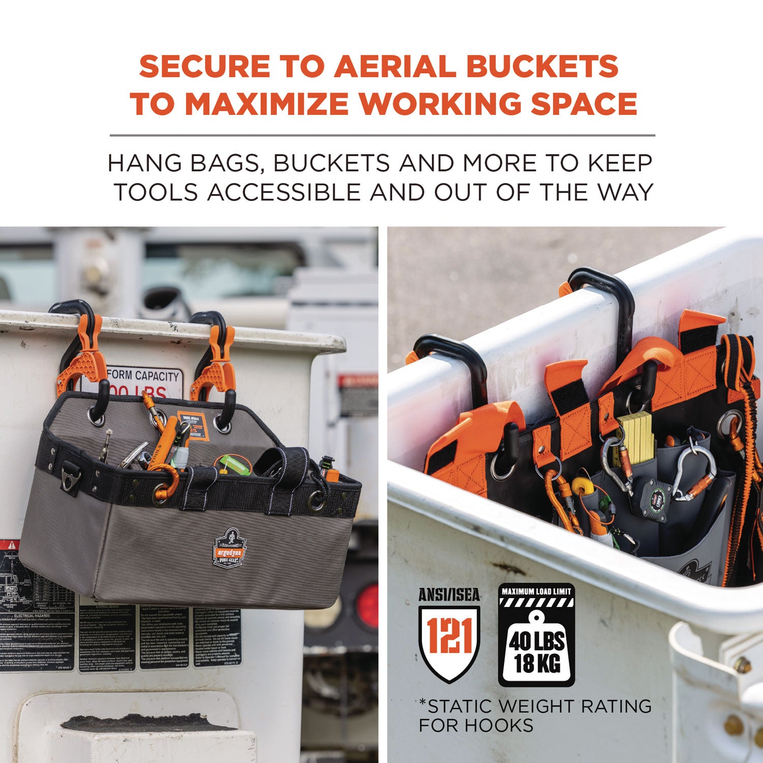 Squids 3178 Locking Aerial Bucket Hook, Tethering Point, 9.06 x 7.09 x 2.17, Black/Orange, Supports 40 lbs