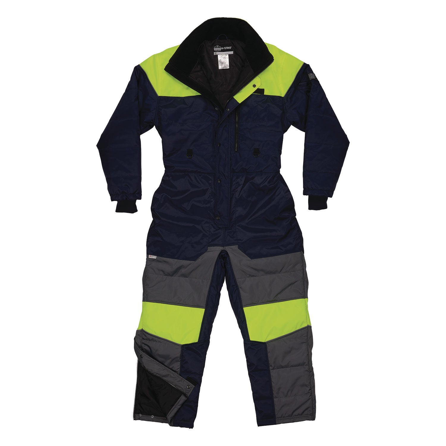 Ergodyne N-Ferno 6475 Insulated Freezer Coveralls, Extra Small, Navy, Polyester, Snap/Zipper Closure, 3 Pockets, Water Resistant, Reflective, Adjustable, 1 Each