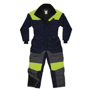 Ergodyne N-Ferno 6475 Insulated Freezer Coveralls, Extra Small, Navy, Polyester, Snap/Zipper Closure, 3 Pockets, Water Resistant, Reflective, Adjustable, 1 Each