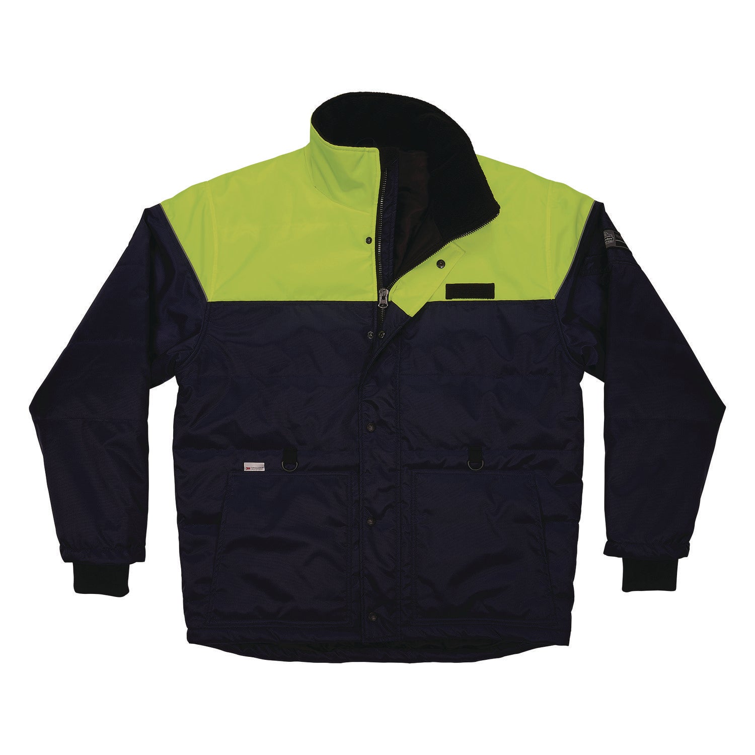Ergodyne N-Ferno 6476 Insulated Freezer Jacket, 4X-Large, 59" Waist, Navy, Polyurethane/Polyester, Snap/Zipper Closure, 2 Pockets, Water Repellent, Reflective, Adjustable, Machine Washable, 1 Each