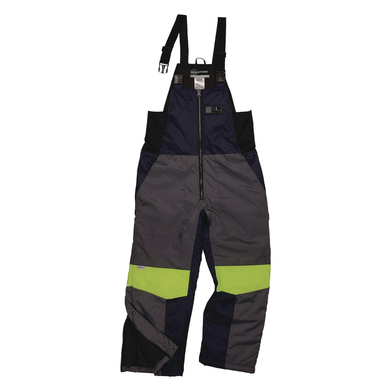 Ergodyne Insulated Freezer Bib Overalls - Bib Overall - X-Large - Navy, Yellow - Polyester, Ripstop Polyester, Polyurethane