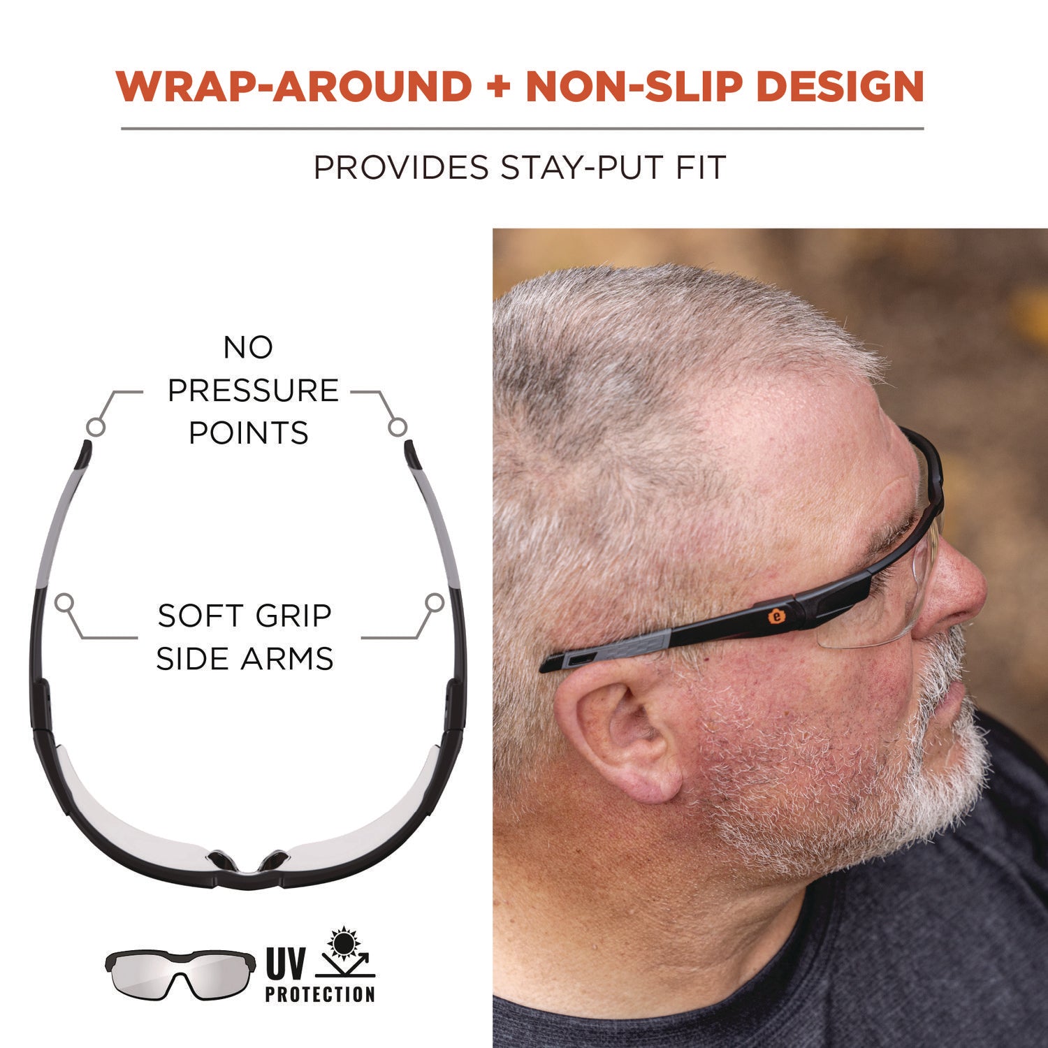 Ergodyne Skullerz Dellenger Safety Glasses, Clear Lens, Matte Black Frame, Adjustable Temple, Impact Resistant, Rimless, Lightweight, Flexible, Non-slip, UV Resistant, Wraparound, Soft Half Frame, 1 Each