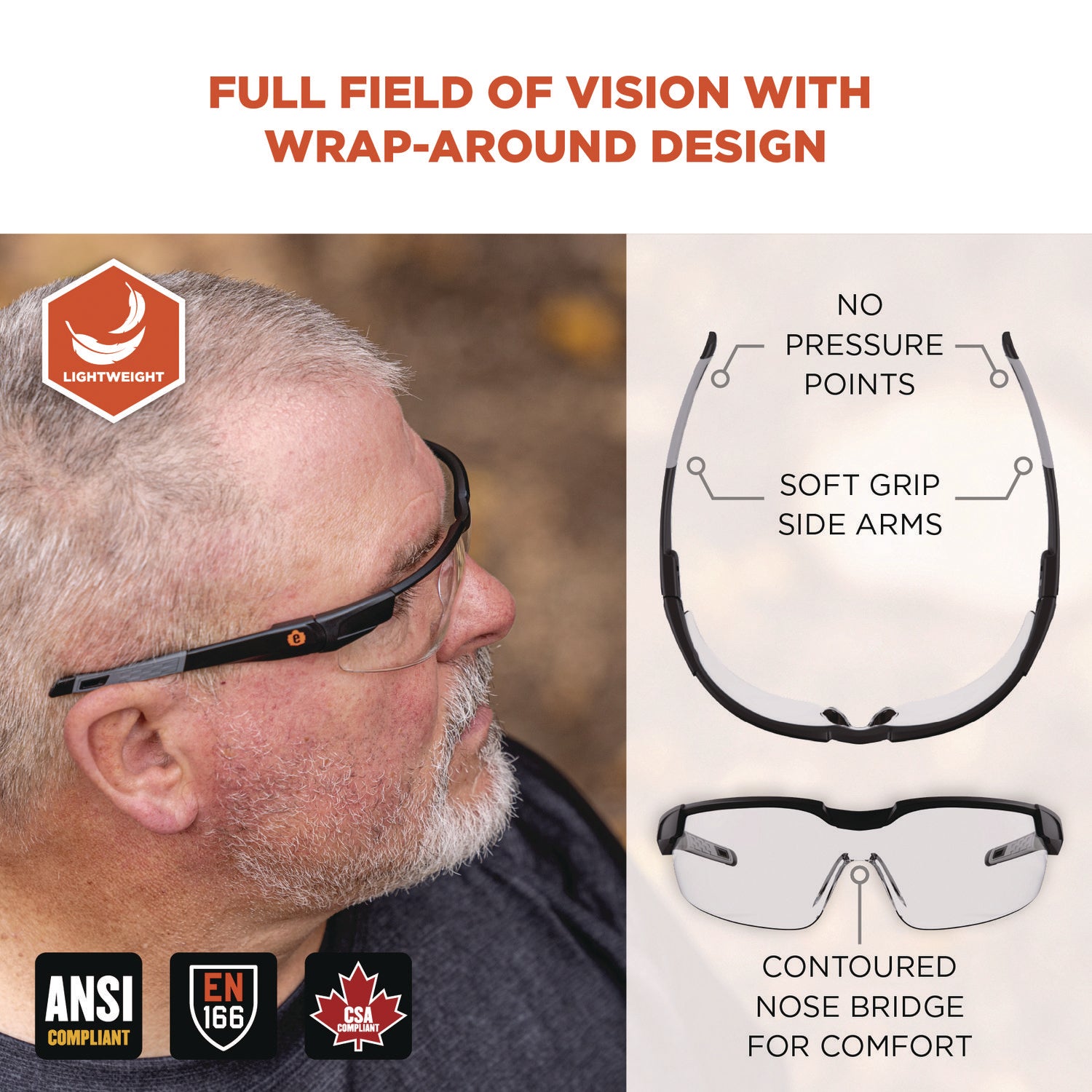 Ergodyne Skullerz Dellenger Anti-Fog Safety Glasses, Clear Polycarbonate Lens, Matte Black Frame, Adjustable Temples, Rimless, Lightweight, Impact Resistant, Wraparound Design, 1 Each