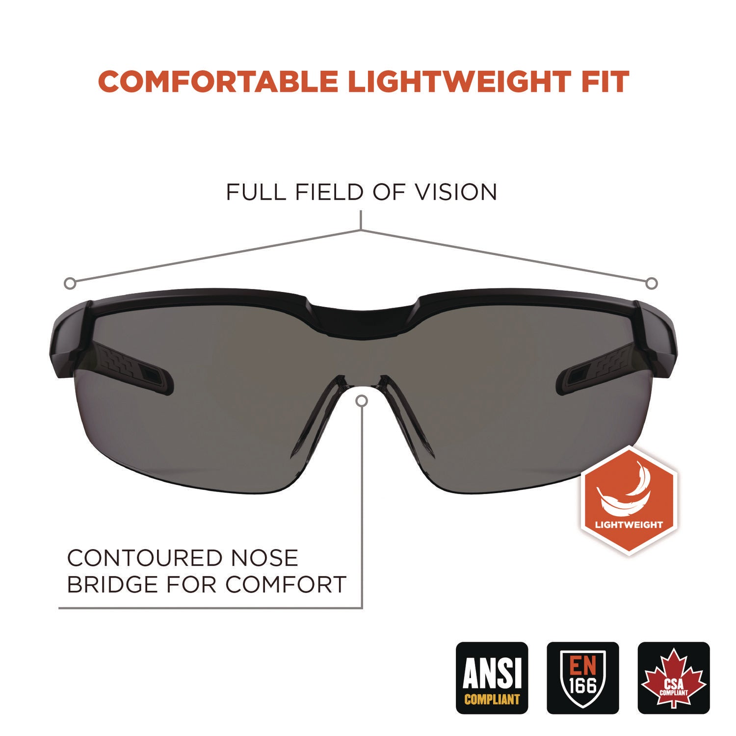 Ergodyne Skullerz Dellenger Safety Glasses, Smoke Lens, Matte Black Frame, Adjustable Temple, Impact Resistant, Rimless, Lightweight, Wraparound Design, 1 Each