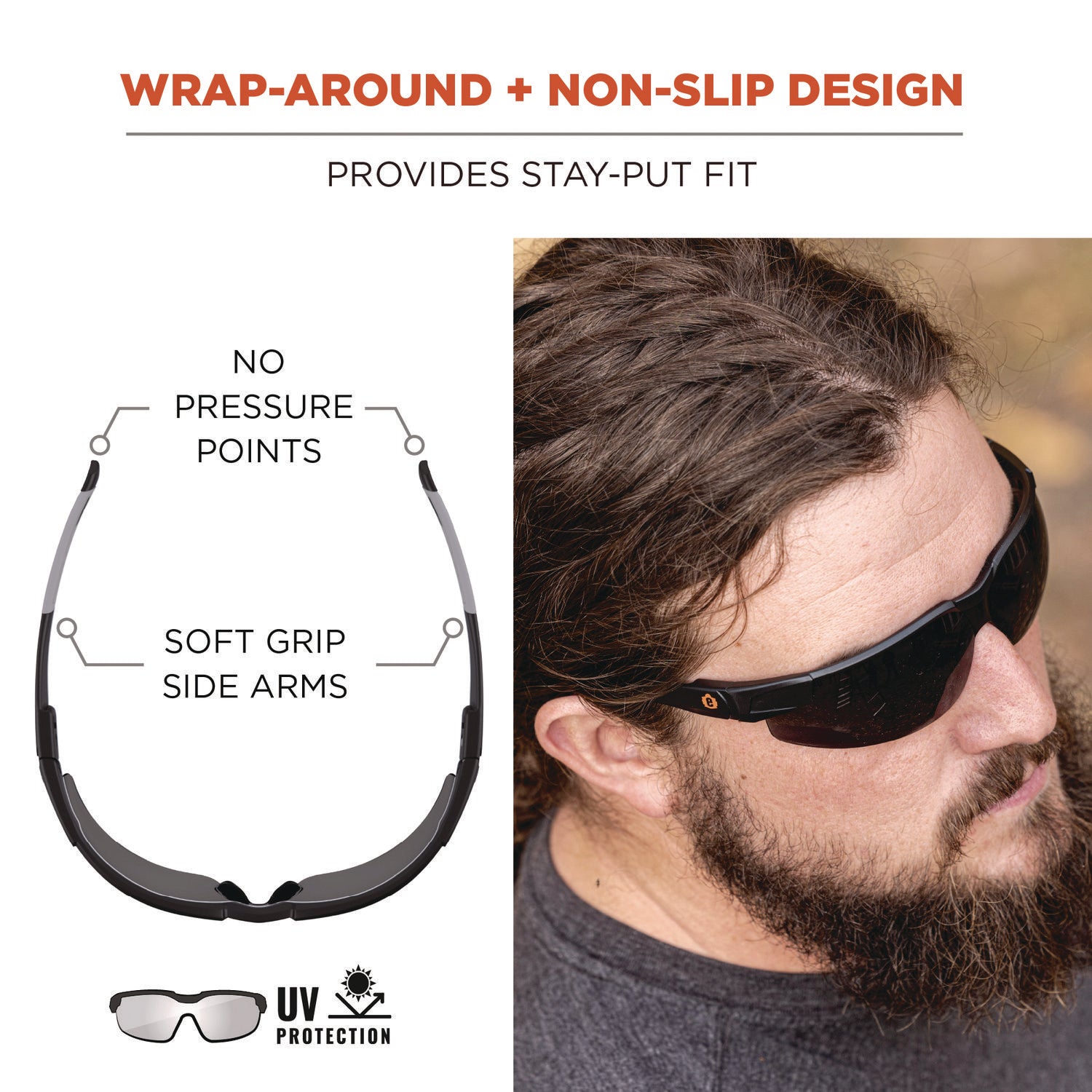 Ergodyne Skullerz Dellenger Safety Glasses, Smoke Lens, Matte Black Frame, Adjustable Temple, Impact Resistant, Rimless, Lightweight, Wraparound Design, 1 Each