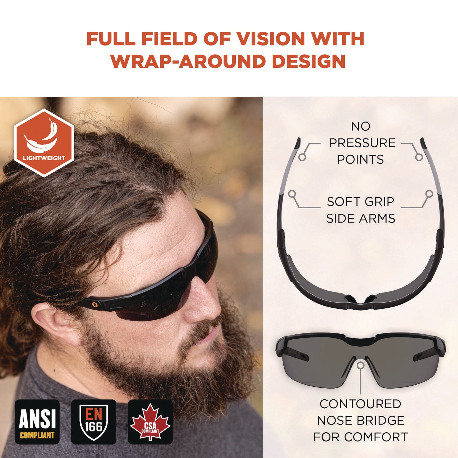 Ergodyne Skullerz Dellenger Anti-Fog Safety Glasses, Smoke Lens, Matte Black Frame, Polycarbonate, Adjustable Temple, Rimless, Lightweight, Impact Resistant, Wraparound, 1 Each