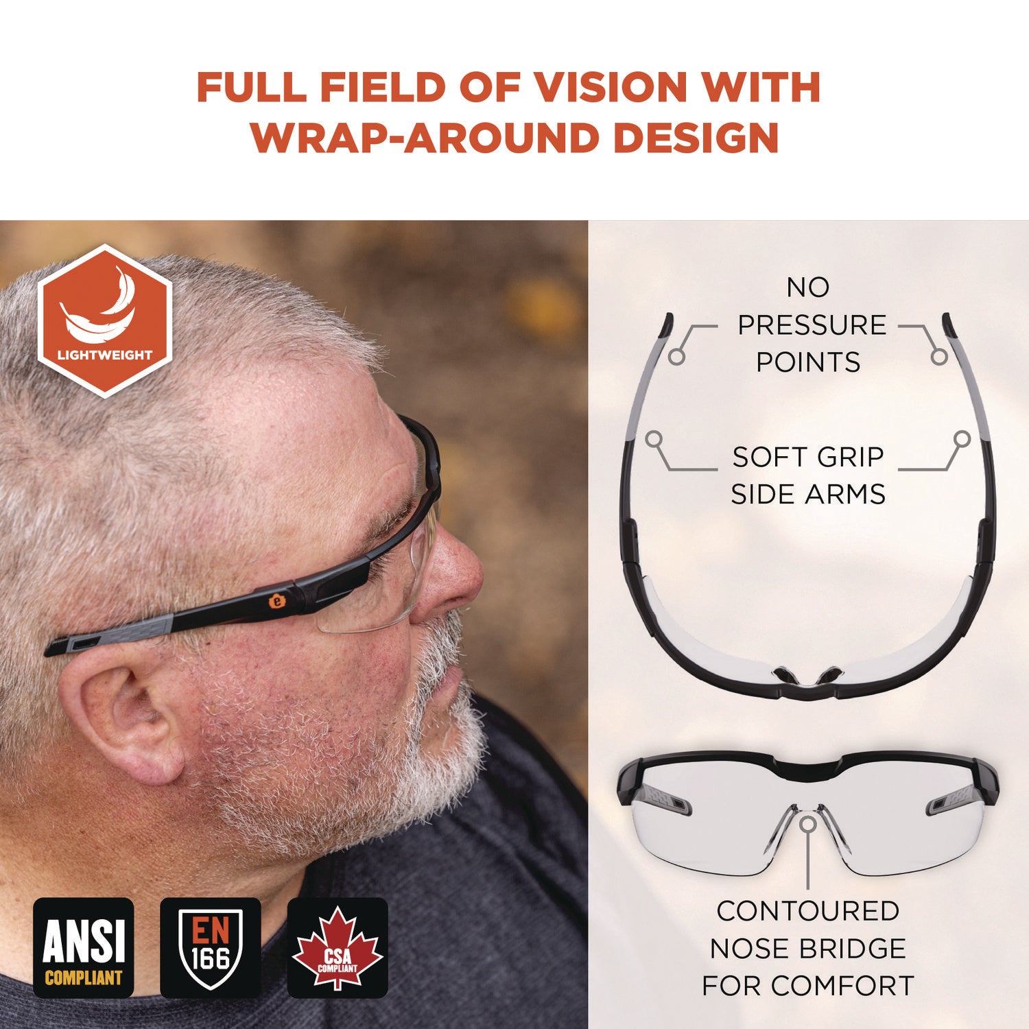 Ergodyne Skullerz Dellenger-AFAS Anti-Fog Scratch-Resistant Safety Glasses, Clear Lens, Matte Black Frame, Adjustable Temple, Lightweight, Rimless, Impact Resistant, 1 Each