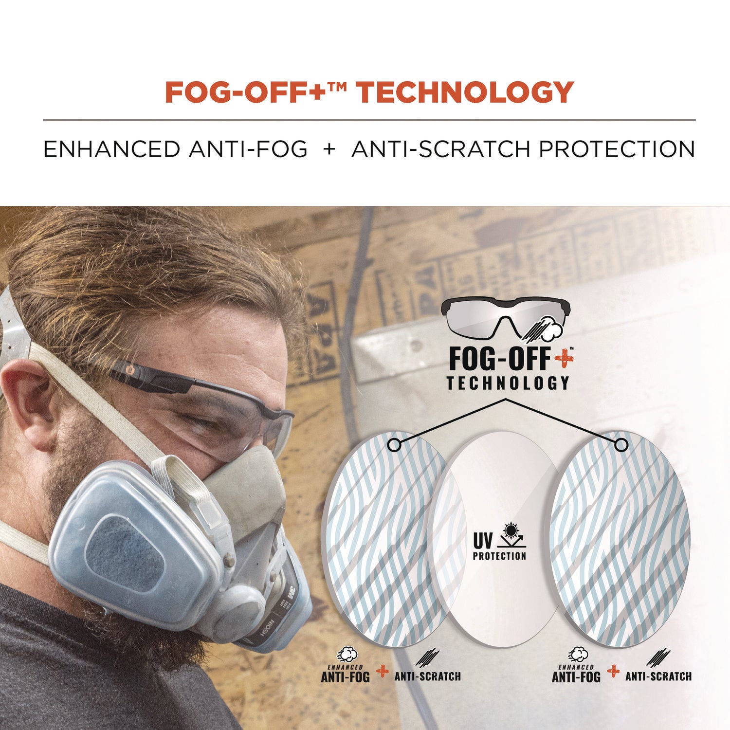 Ergodyne Skullerz Dellenger-AFAS Anti-Fog Scratch-Resistant Safety Glasses, Clear Lens, Matte Black Frame, Adjustable Temple, Lightweight, Rimless, Impact Resistant, 1 Each