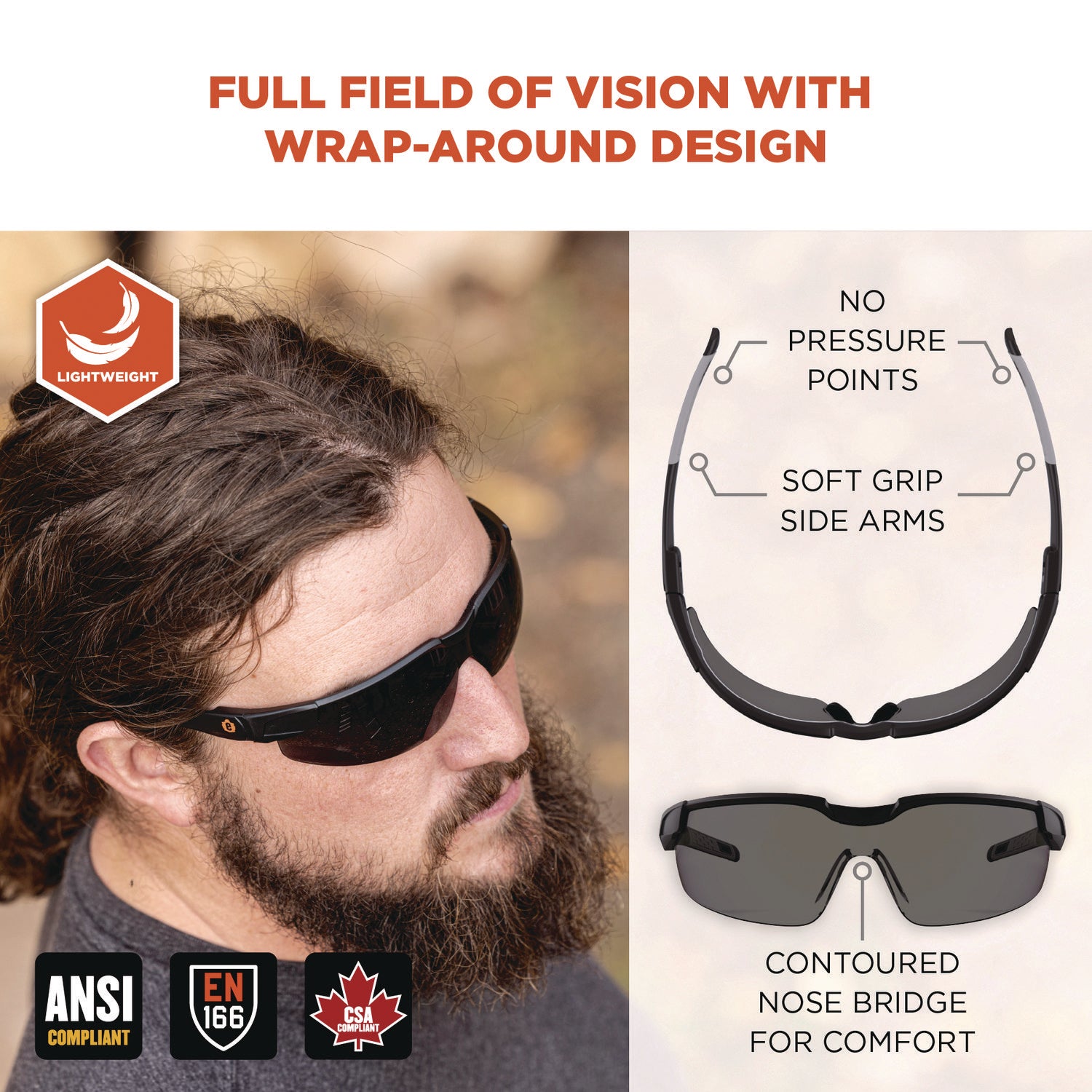 Ergodyne Skullerz Dellenger-AFAS Anti-Fog Scratch-Resistant Safety Glasses, Smoke Lens, Matte Black Frame, Adjustable Temple, Lightweight, Impact Resistant, Rimless, 1 Each