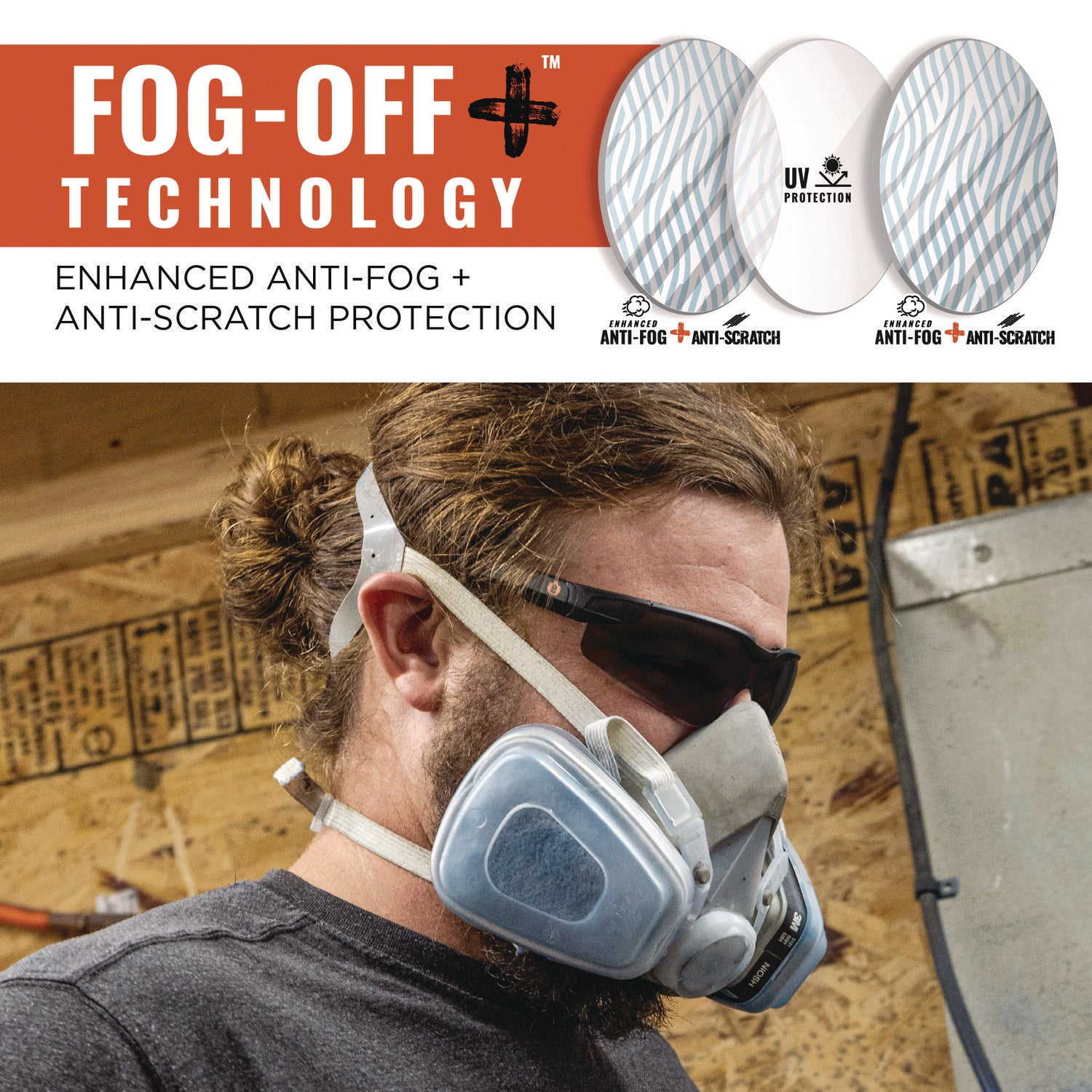 Ergodyne Skullerz Dellenger-AFAS Anti-Fog Scratch-Resistant Safety Glasses, Smoke Lens, Matte Black Frame, Adjustable Temple, Lightweight, Impact Resistant, Rimless, 1 Each