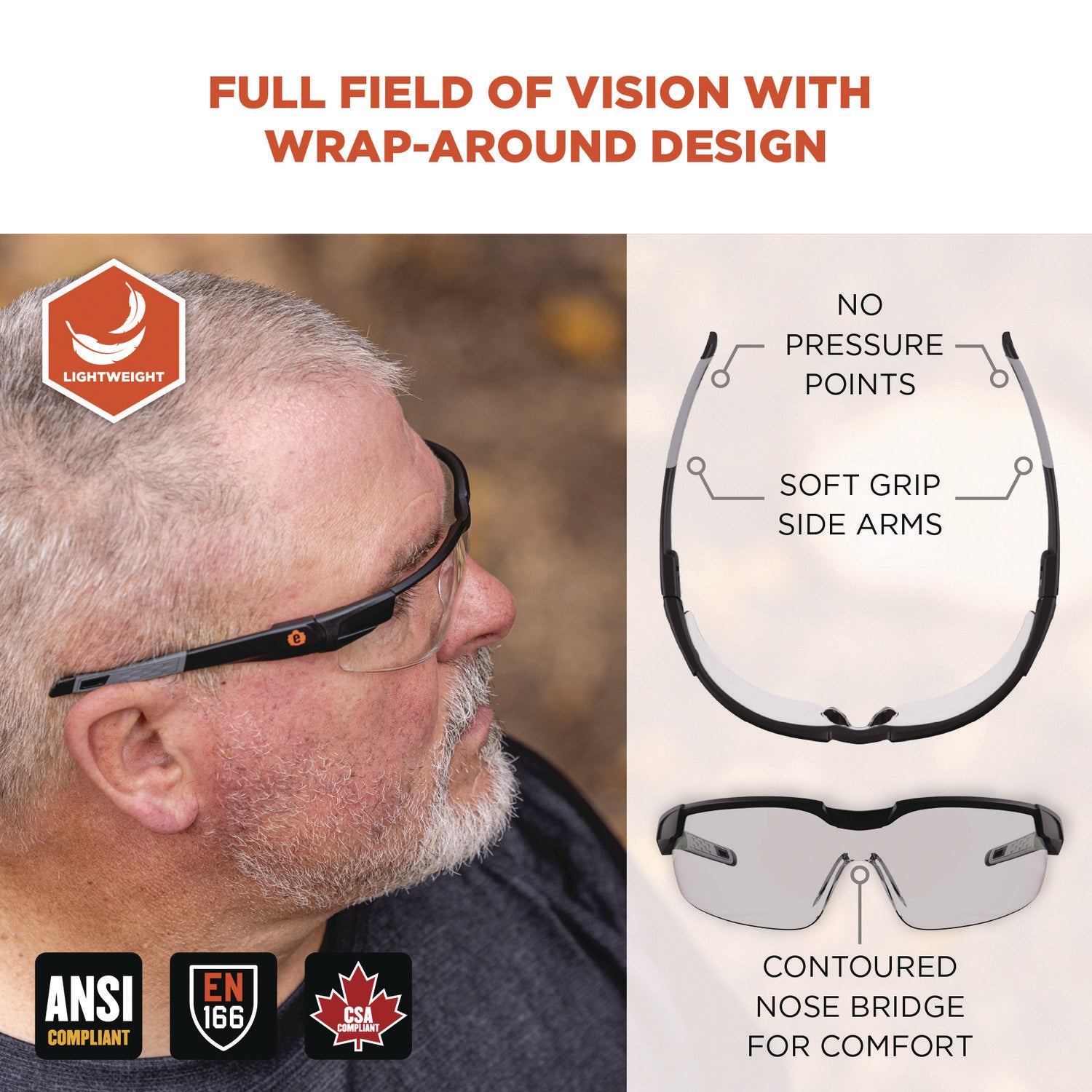 Ergodyne Skullerz Dellenger-AFAS Anti-Fog Scratch-Resistant Safety Glasses, Translucent Lens, Matte Black Frame, Adjustable Temples, Lightweight Rimless Design, Impact Resistant, 1 Each