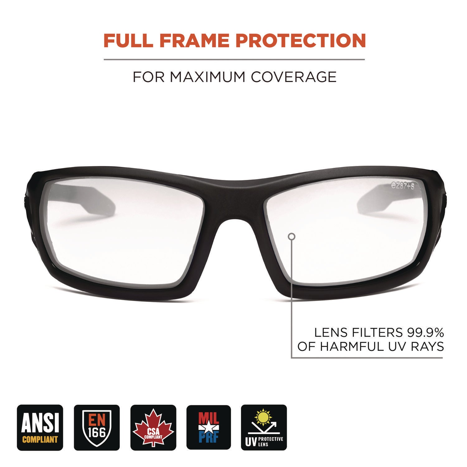Ergodyne Odin Anti-Scratch/Anti-Fog Safety Glasses, Clear Lens, Matte Black Frame, Impact Resistant, Non-slip, Sweat Resistant, 1 Each