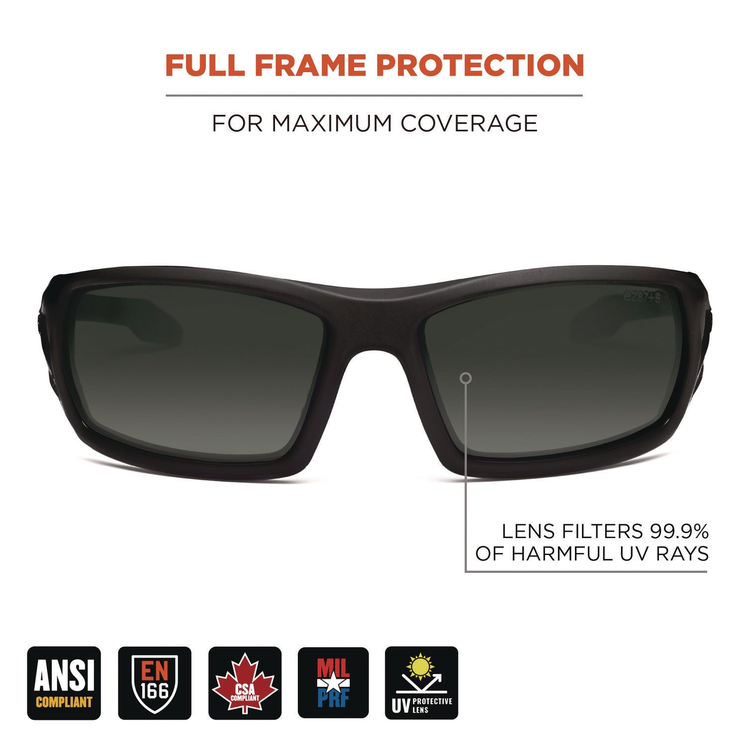 Ergodyne Odin Anti-Scratch/Anti-Fog Safety Glasses, Smoke Lens, Matte Black Frame, Rubber Nose Piece and Temples, Impact Resistant, Non-slip, Sweat Resistant, 1 Each