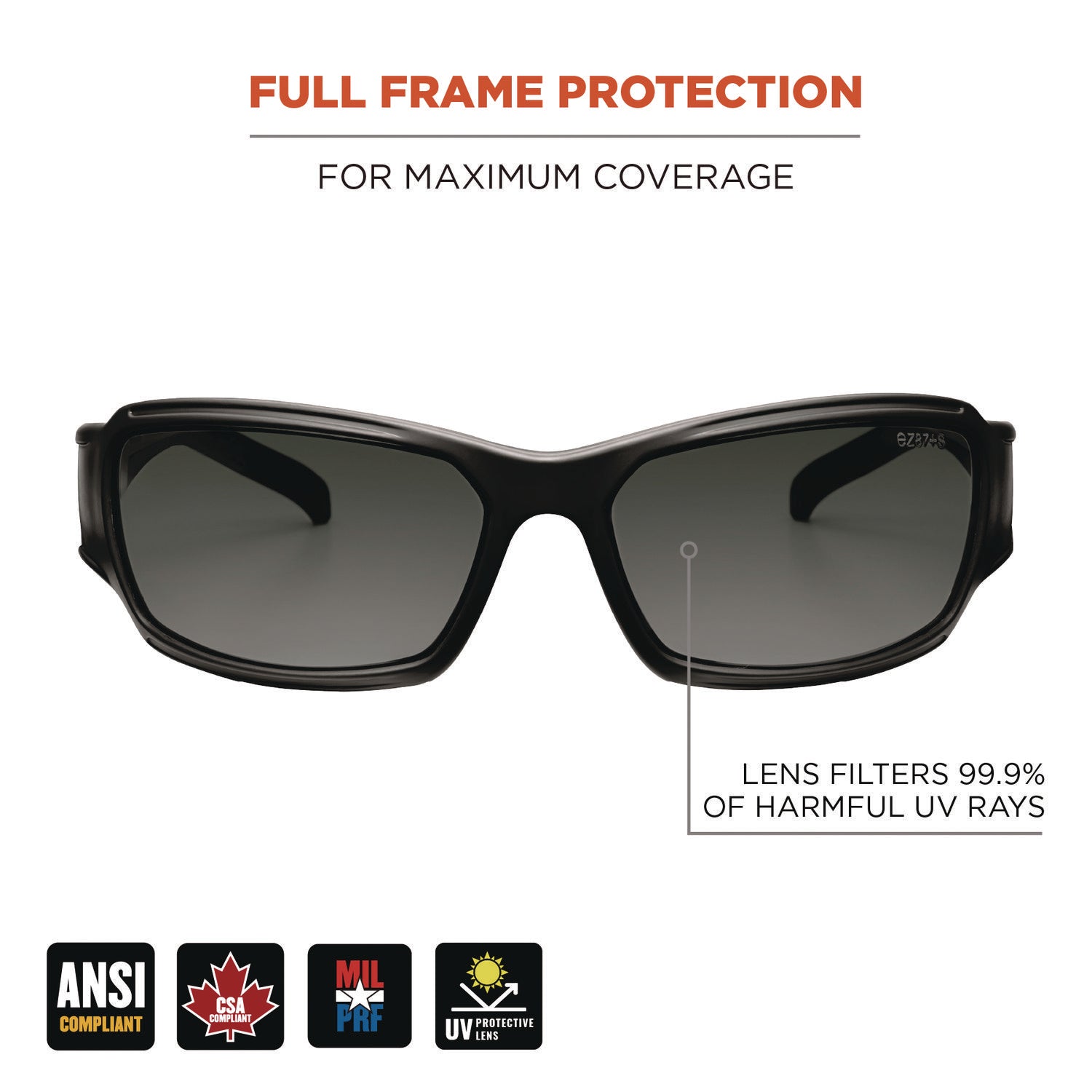 Ergodyne THOR Anti-Scratch/Anti-Fog Safety Glasses, Smoke Lens, Matte Black Frame, Flexible Durable Nylon, 1 Each