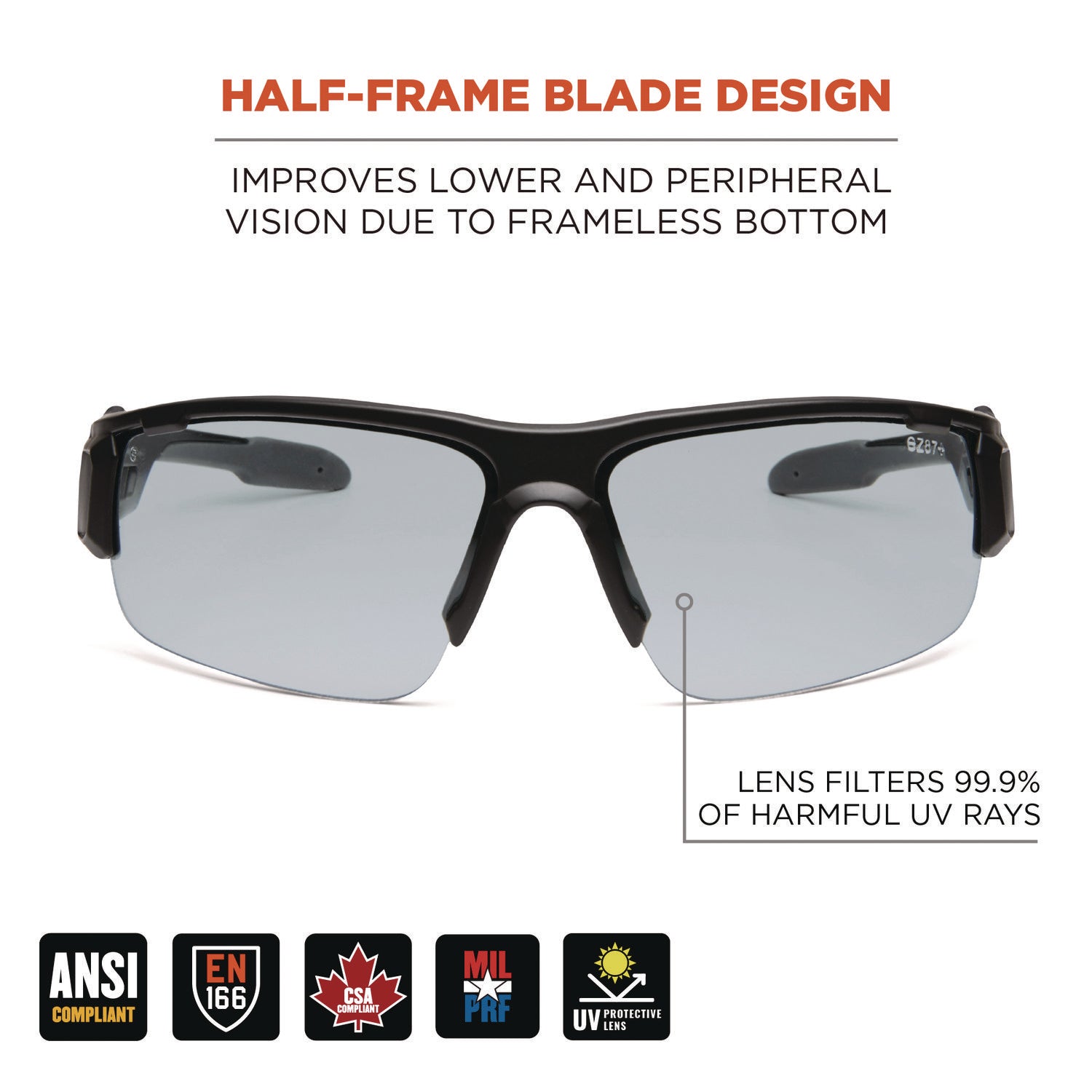 Ergodyne Skullerz DAGR Anti-Scratch/Anti-Fog Safety Glasses, Matte Black Frame, Translucent Lens, Impact Resistant, Flexible, Non-slip, Sweat Resistant, 1 Each