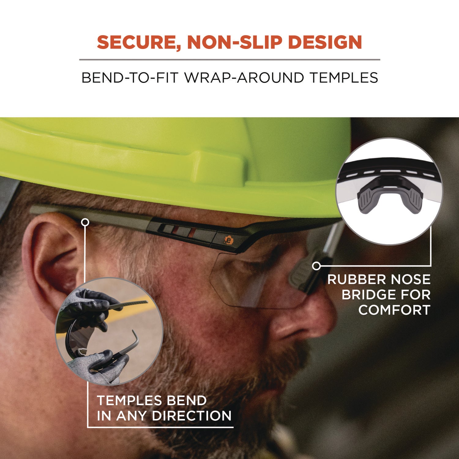 Ergodyne Skullerz AEGIR Safety Glasses, Clear Lens, Matte Black Frame, Polycarbonate/Rubber, Non-slip, Sweat Resistant, Adjustable, Impact Resistant, 1 Each