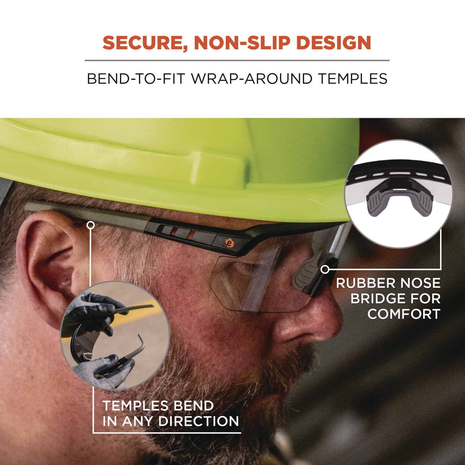Ergodyne AEGIR Safety Glasses, Matte Black Frame, Polycarbonate Lens, Non-slip, Sweat Resistant, Lightweight, Adjustable, Impact Resistant, 1 Each