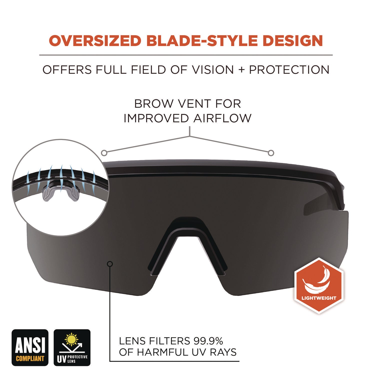 Ergodyne Skullerz AEGIR Safety Glasses, Smoke Lens, Matte Black Frame, Polycarbonate/Rubber, Non-slip, Sweat Resistant, Adjustable, Impact Resistant, 1 Each